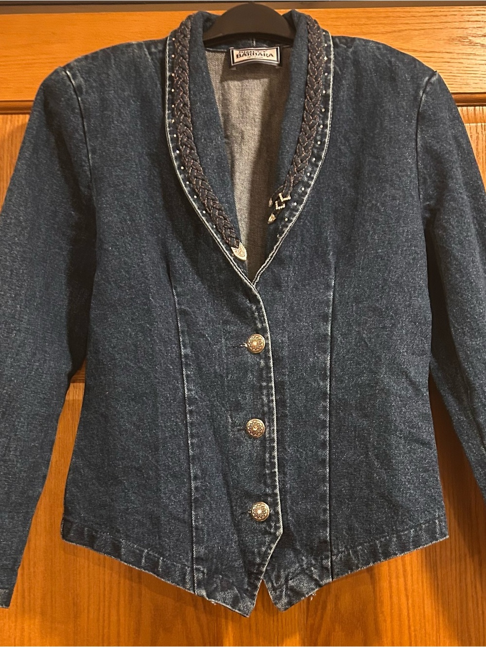Vintage Denim Jacket by Simply Barbara of Colorado; Braided Collar & Rhinestones